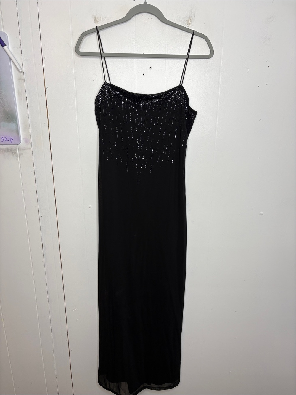 Byer Too Dress Womens Large Black Sparkle Maxi Whimsical 90s Jersey Stretch